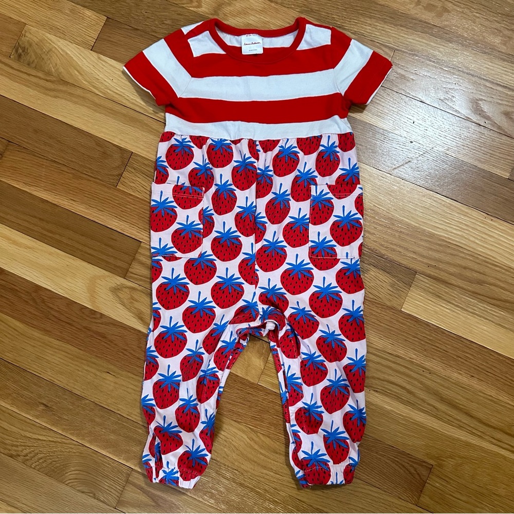 Hanna Andersson Strawberry Mixie Romper size 2T in Tangy Red Precious Stripes
